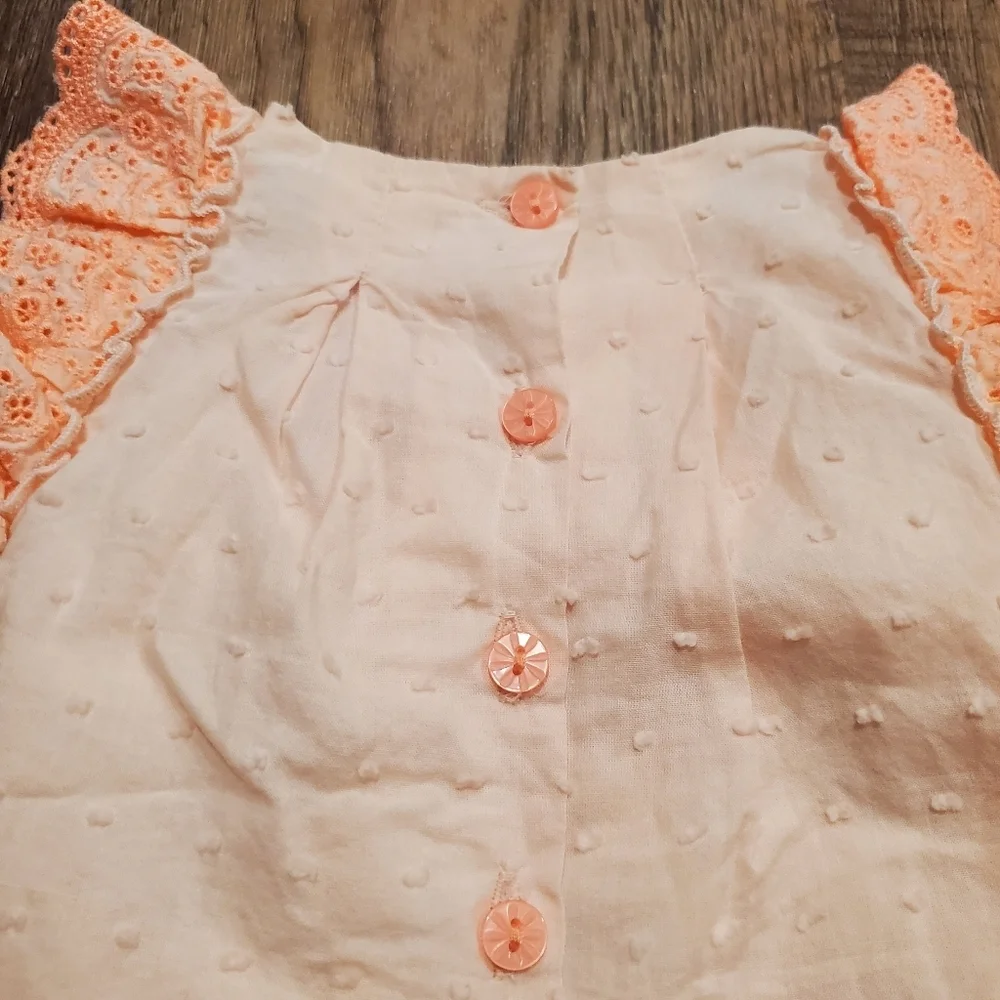 Catherine Malandrino Baby Girl Eyelet Pastel Pink Swiss Dot Top Chambray Shorts